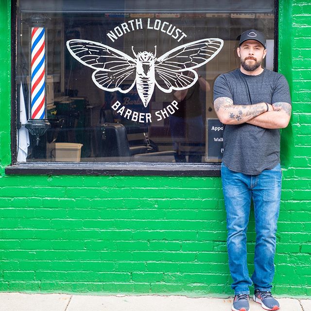 Matt at his barbershop, The North Locust Barber shop located in Urbana. Same great service in his home town location.